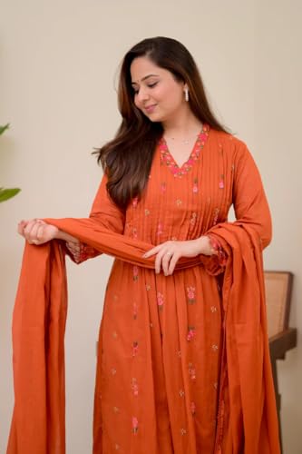 Image of KLOSIA Women Embroidery Solid Anarkali Kurta and Pant Set with Dupatta|Silk|Regular Fit