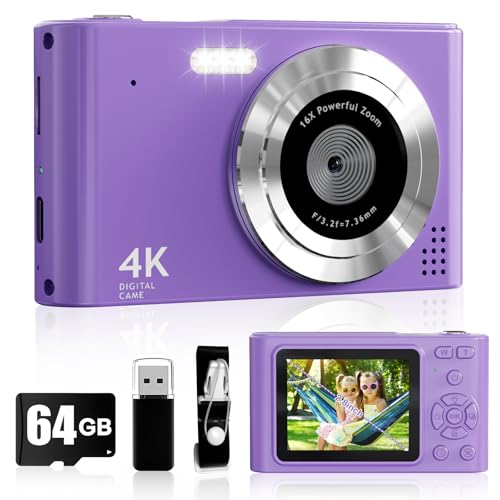 Appareil photo numérique pour enfants 1080p compact 44MP avec zoom 16x et carte de 64 Go pour Vlog