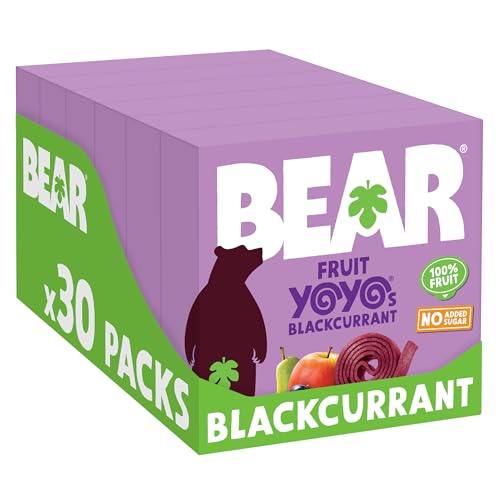 BEAR Yoyos Blackcurrant 20g (Pack of 30) Made with Real Fruit No Added Sugar Ideal lunchbox snack for kids or on-the-go
