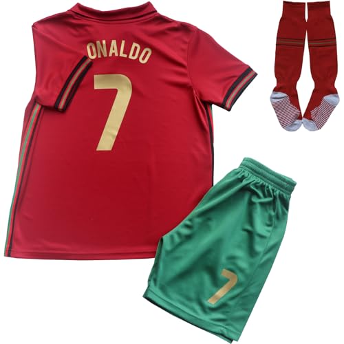 LeenBD #7 Goat Kids Football Soccer Jersey/Shorts/Socks Kit Youth Sizes (Red,30,11-12 Years)