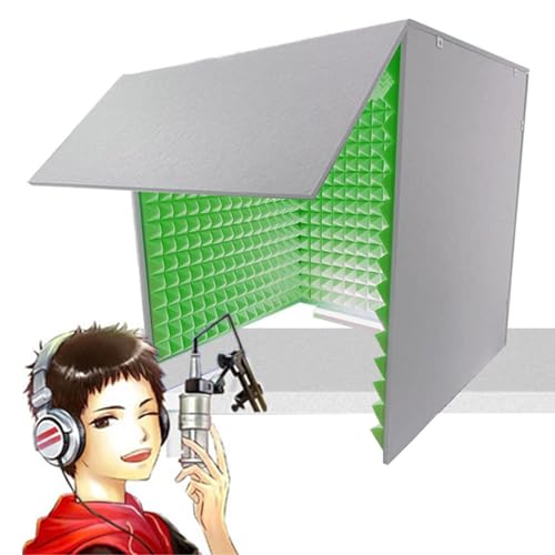 防音ボックス 1人用 防音室 ビデオ会議・録音・学習・放送用 簡易防音室、卓上パーテーション 防音ブース、吸音パネル、防音壁 防音シート 防音マスク、天板付き LEDライト付き、家庭用 オフィス用 簡易防音個室 騒音低減(Color:緑)