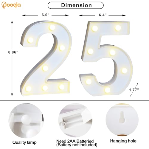 Image of Pooqla 25th Birthday Decoration for Her Him, Decorative Marquee Numbers with Remote, Light Up 25 Sign for Party Backdrop 25th Wedding Anniversary Decor, Warm White and Cool White Number 25