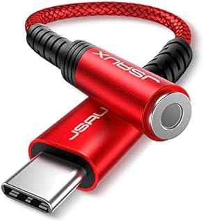 USB C to 3.5mm Headphone Jack Adapter, JSAUX Type C to 3.5mm Aux Adapter Compatible with Samsung Galaxy S22 S21 S20 Ultra Note 20 Huawei P30 P20 Mate 10 Mate 20 Pro, Pixel 4 3 2 XL, Xiaomi 9 8 -Red
