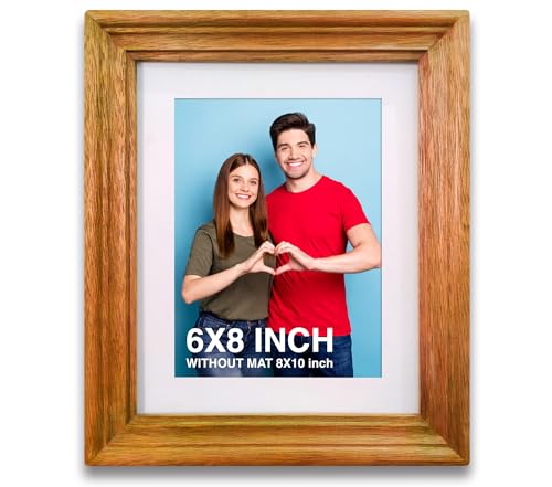 Image of 6 x 8 inch Wooden Photo Frame with Mat, Orange Photo Frame 6 x 8 inch with Mat or 8 x 10 inch without Mat for Wall Decoration, Gallery Walls, Best Wooden Photo Frames for Posters and Photos