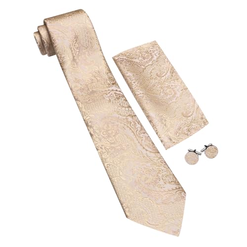 Image of Barry.Wang Men Ties Paisley Woven Silk Necktie Set with Pocket Suqare Cufflinks Formal