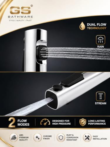 Image of Health Faucet Complete Set with 1 Meter SS Hose Pipe & Wall Hook | Jet Spray for Toilet | Dual Flow (Rain & Stream) | High Pressure Hand Bidet Sprayer | Premium ABS Body | Chrome Finish