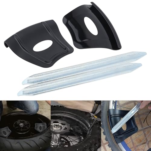 Image of Windance 2pcs Heavy Duty Metal Steel Tire Iron Spoons Changing Tool Kit for Motorcycle /Scooter /Bicycle, Tyre Repair Lever Bar Set (2pcs Iron Spoons + 2pcs Rim Shields)