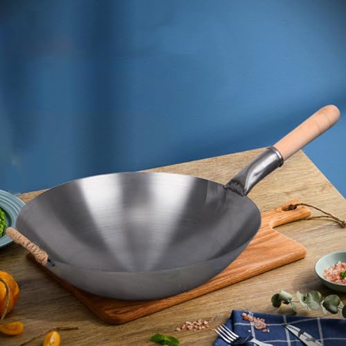 Wok de hierro fundido 32 cm con mango de madera miniatura 7