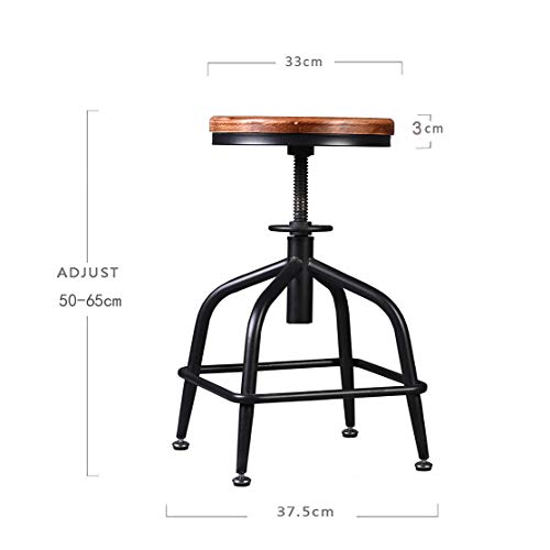 FUBIRUO Industrial Vintage Farmhouse Kitchen Counter Height Adjustable Swivel Metal Stool Kitchen Island Bar Stool Set of 2 (Black 2pcs, Wooden Top) - Image 2
