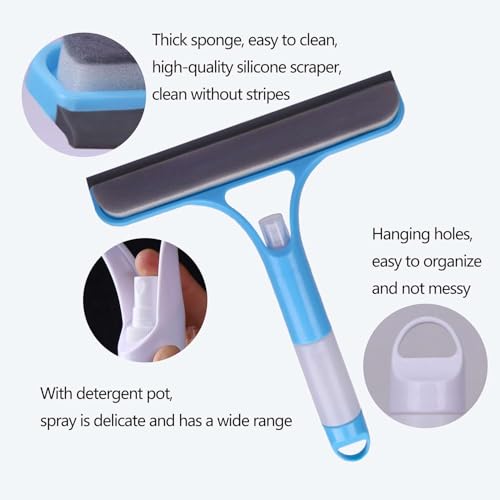 Image of 3pcs 3 in 1 Window Cleaning Scraper, 3 in 1 WindowSqueegee Cleaner,Window Squeegee with Spray, for Windows,Car Windshields,Bathrooms,Kitchens,Tiles,etc,All-Purpose Window Cleaner Tool