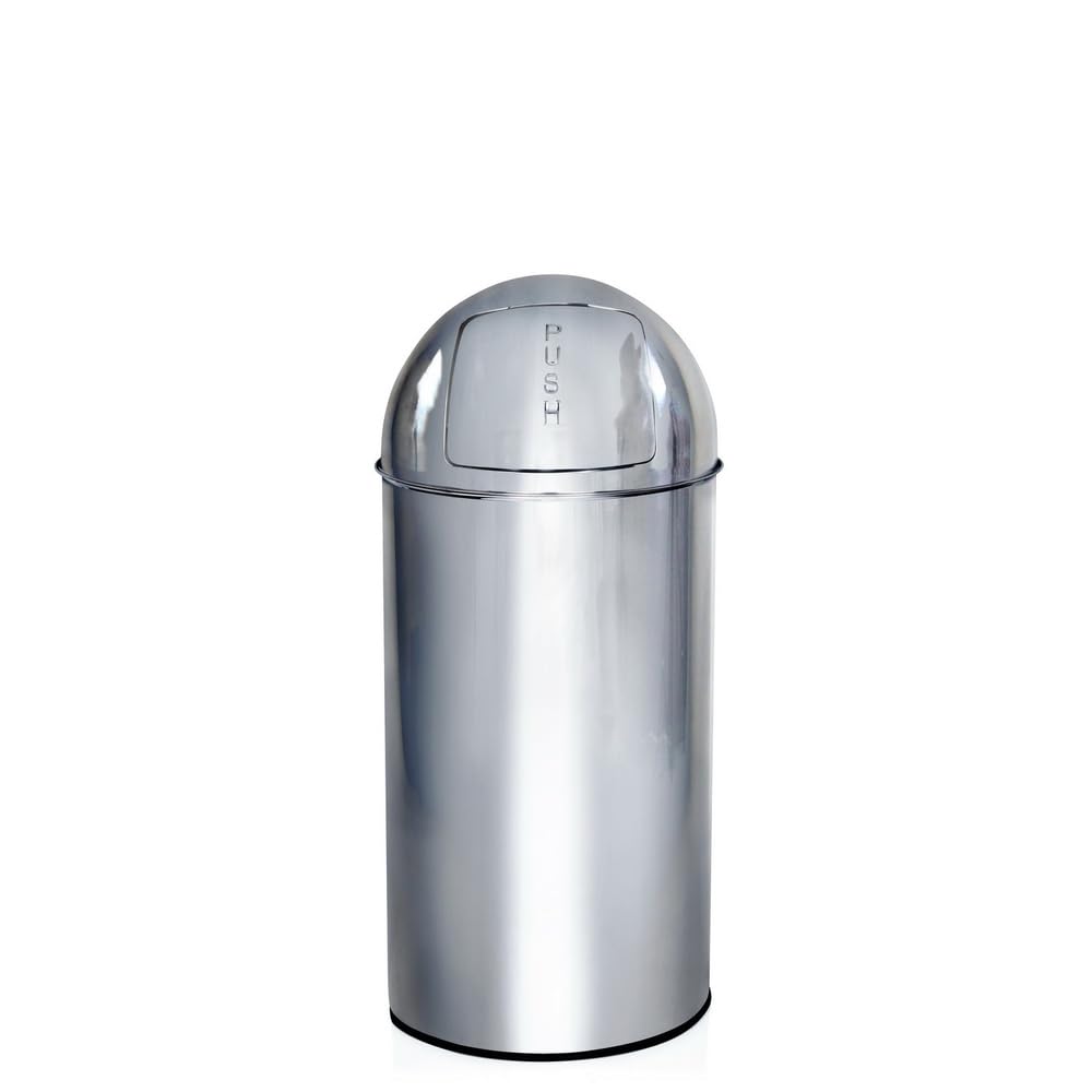 hjh OFFICE 741004 Cubo de Basura PUSH 35L Cromo con Tapa Push Capacidad 35 litros Cubo Interior extraible