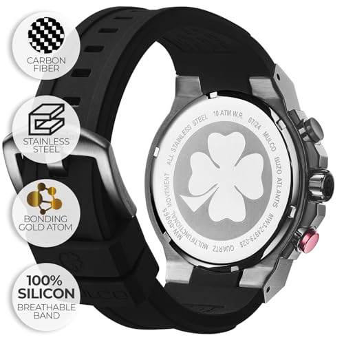 Montre Mulco Buzo Atlantis homme noire en acier inoxydable et silicone multifonction 10 ATM - 4