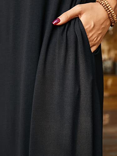 Celmia Womens Casual Short Sleeve Tshirt Dress Pockets Side Slit Maxi Dresses A-Black #TOP4