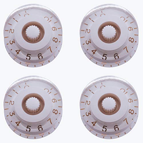 mxuteuk 4pcs Creamy-White with Yellow Word Electric Guitar Bass Top Hat Knobs Speed Volume Tone AMP Effect Pedal Control Knobs KNOB-S23