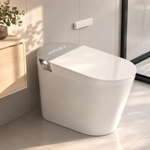 Inodoro Inteligente Elongado con Bidé Integrado, con Control Remoto | Apertura y Cierre Automático, Descarga con Sensor de Pie, Asiento Calefactable, Secador de Aire Caliente, Escudo Anti-Salpicos de Espuma, Descarga Sin Tanque miniatura 1