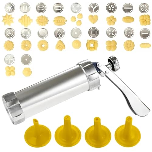 Stainless Steel Pastry Syringe Cookie Press Stainless Steel Biscuit Maker Machine Mold Cream Cake Flower Decorative Kitchen Pastry Syringe Baking Tools Cake Syringe Set