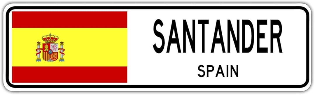 Santander, Spain Street Sign Spaniard Flag City Country Road Wall Gift Street Sign 4x16 inches