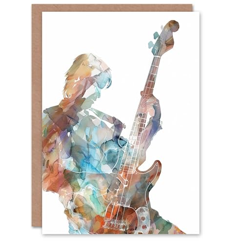 Musician Bassist Watercolour Painting Blank For All Him Or H