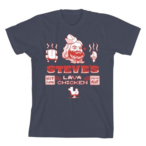 Minecraft Movie Steve's Lava Chicken Restaurant Youth Navy Crew Neck Short Sleeve T-Shirt-Small