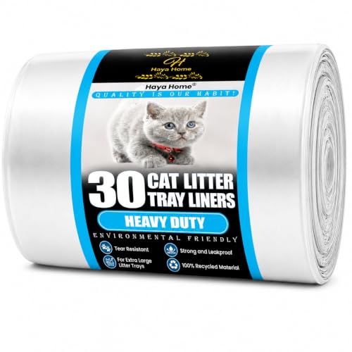 Haya Home Eco 30 XL Extra Large Heavy Duty Cat Litter Tray Liners on a roll 103 x 53 cm Claw Scratch Resistant Strong thick Cat Litter Box Plastic Bags Environmentally Friendly 100% Recycled Material