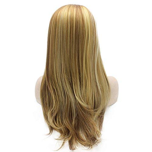 24inch Long Straight Highlight Blonde Synthetic Lace Front Wig Natural Heat Friendly Fiber Wig at Mxangel