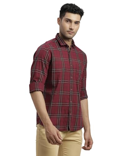 Image of Turtle Men 100% Cotton Slim Fit Maroon Casual Shirt