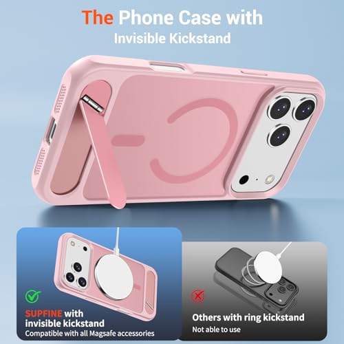 Image of SUPFINE Magnetic for iPhone 17 Pro Case Translucent Matte Phone Cover | (Built-in Invisible Kickstand)(Compatible with MagSafe)(Military Grade Drop Protection) Pink