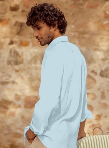 Image of Men's Long Sleeve Linen Shirt, Button Down, Casual Collared, Full Sleeve Shirt