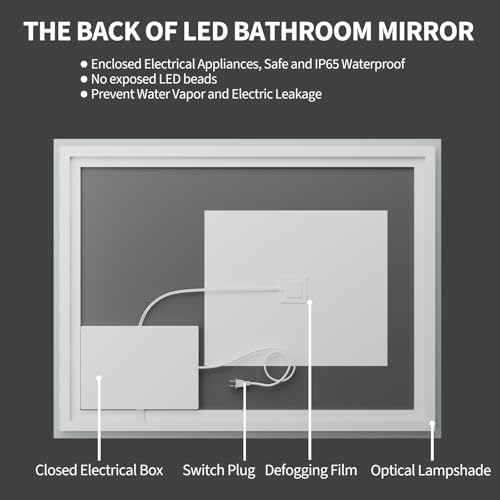 Image of Koonmi 55 inchx36 inch LED Bathroom Mirror with Anti-Fog | 90CRI Shatterproof Vanity Mirror with Backlit + Front Lit, Easy Install for Modern Bathroom and Hotel (IP65)