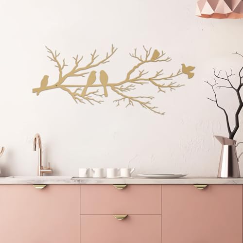 ESTART Metal Birds Wall Art, Metal Vivid Birds on Branch Silhouette Wall Decor Gold Leaves with Bird Outdoor Hanging Wall Sculpture for Home Living room Bedroom Balcony Garden (Gold, Small) - Image 5