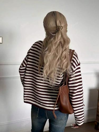 GORGLITTER Women's Striped Button Up Fall Cardigan 2025 Dressy Casual Long Sleeve Crewneck Fall Fashion Knitwear Tops3