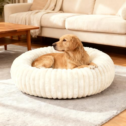 SHJOEE Ø50 cm Cuccia Cane Gatto Interno Morbida Cuscino per Cani e Gatti Rotondo Fluffy Peluche Letto Peloso a Ciambella Letti per Cani Lavabili Antiscivolo Lettino per Animali Domestici Piccola Media