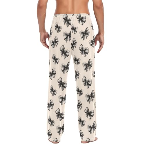 Mens Cotton Pajama Pants Sleep Lounge Pj Bottoms Sleepwear with Pockets Drawstring S Black Bowspattern3