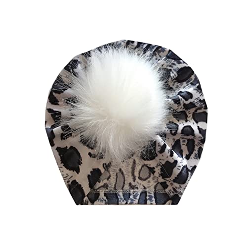 Nishine Baby Leopard Fur Hairball Turban Beanies Hat Newborn Fluffy Pompom Hat Kids Pom Skull Cap - Pack Of 5 #TOP2