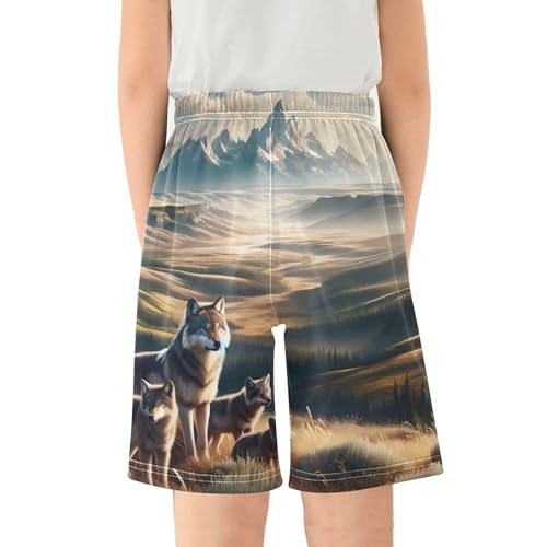 ALAZA Wolf Family Mountain Landscape Pajama Shorts Sleep Shorts Pant Lounge Pajama Bottoms Elastic Waist with Pockets2