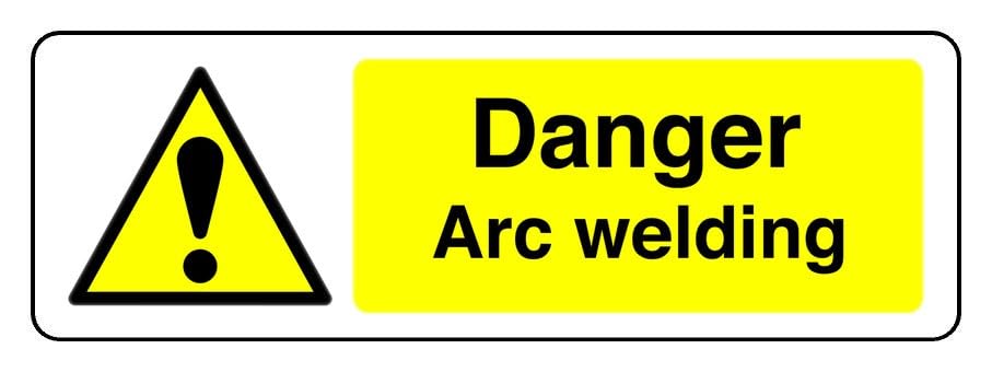 Danger Arc Welding - safety sign - High tack self-adhesive sticker (450mm x 150mm) Viewing Distance within 7m.