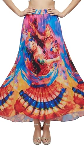 Image of VAGISHA Women's 4-Metre Flared Long Skirt | Skirts for Women Long Length | Long Skirts for Girls | Ethnic & Boho Printed Wear with Elastic Waist | Perfect for Party, Festive & Casual Look
