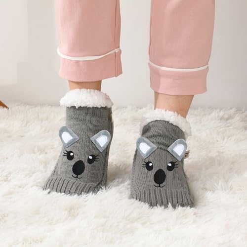 Image of ZYZX Cute Animal Slipper Socks for Women with Grips,Fuzzy Socks Indoor
