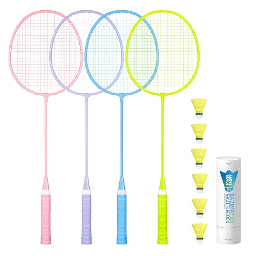 AboveGenius Badminton Rackets Set, Lightweight Badminton Set Includ 4 PCS Rackets, 6 Birdies, Outdoor Backyard Games, Racquets for Family Beginner