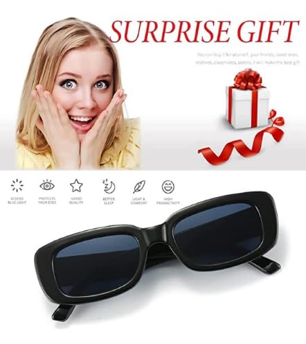 Image of Rectangular Sunglasses, Black Frame, Dark Grey Lenses, Retro Style-Men Women