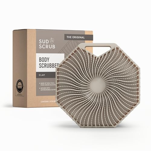 Sud Scrub® Antimicrobial Silicone Body Scrubber, Exfoliating Body Scrubber for Sensitive Skin, Eco Friendly Shower Scrubber for Body, Silicone Body Brush for Showering, Clay