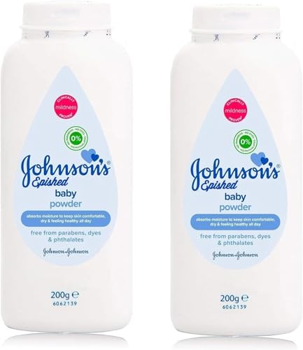 Johnson’s Baby Powder 2 x 200g | Gentle for Newborn and Baby Skin | Clinically Proven Powder for Soft, Smooth, Dry Skin | Multipack Baby Care Essentials for Daily Use