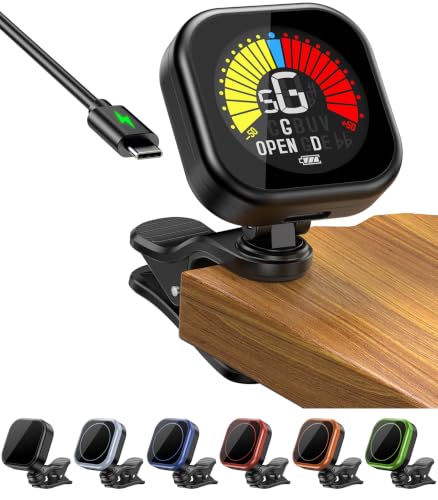New Bee Guitar Tuner Clip-On Rechargeable with Color Screen 360 Rotatable Acoustic Chromatic Open Tuning for Guitar Bass Ukulele Violin Cello(Black 1 Pack)