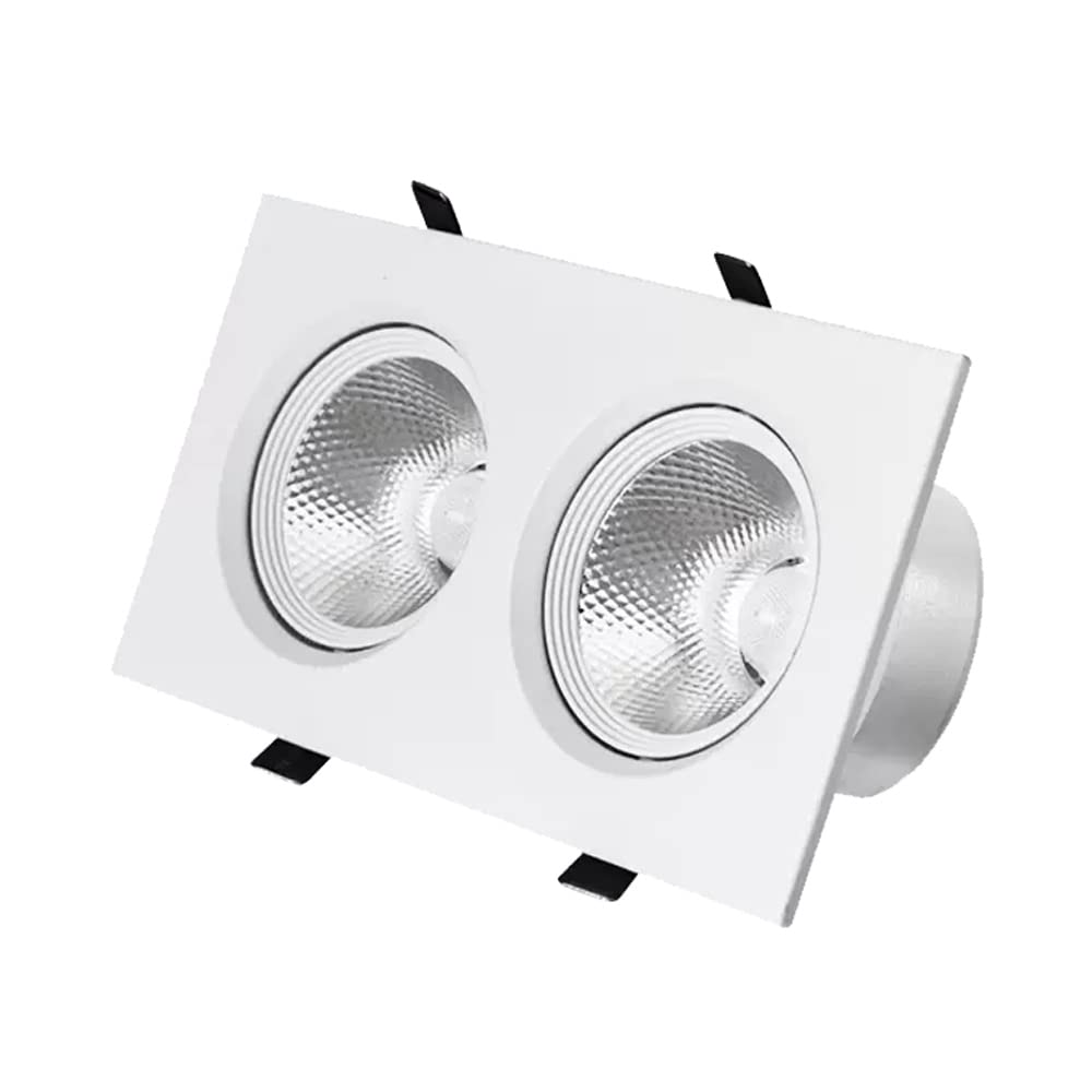 GTHTUHFD Square Rotatable Recessed Lighting White 2 Heads Eyeball Downlight 10W,20W,30W,40W Canless Led Spotlight Adjustable Angle Eyeball Ceilling Potlight Cri90+,20w-4000k