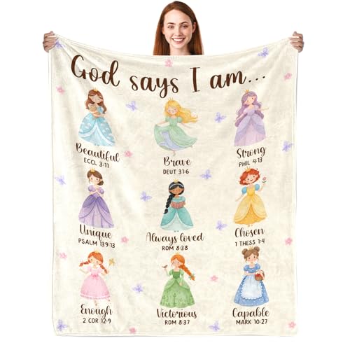 CIUGOIG Christian Gifts for Girl God Says I Am Princess Blanket 50x60 Inspirational Religious Birthday Gifts for Girls Princess Lover Bible Verse Blanket Christian Princess Gifts