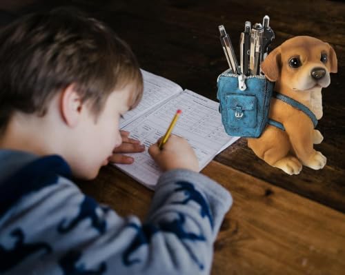 Image of Resin Pen Holder for Desk, Cute Dog Pens Stand with piggy bank