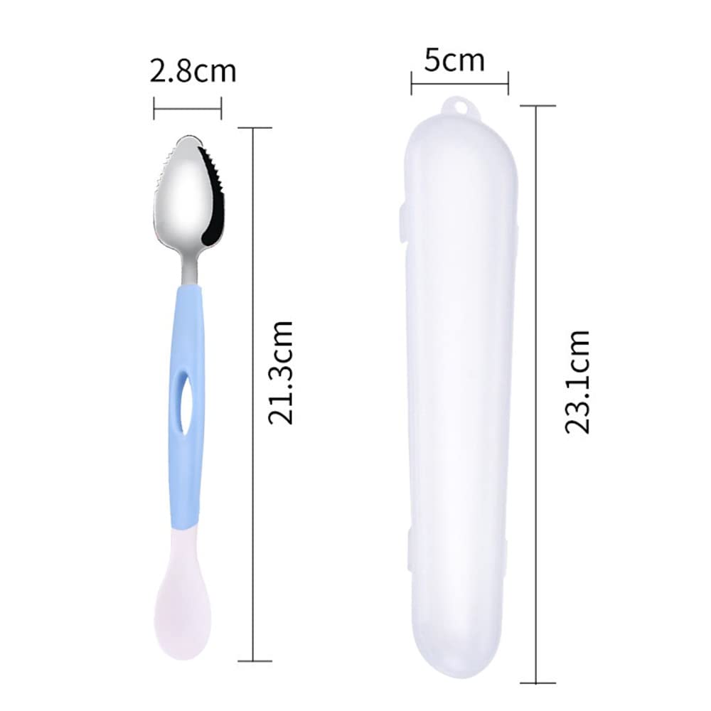 Andy's Orchids Baby Double-Headed Food Scraper, Apple Puree Spoon, Mud Scraper, Multifunctional Stainless Steel Cookware Food Supplement Fruit Puree Tools (Blue)