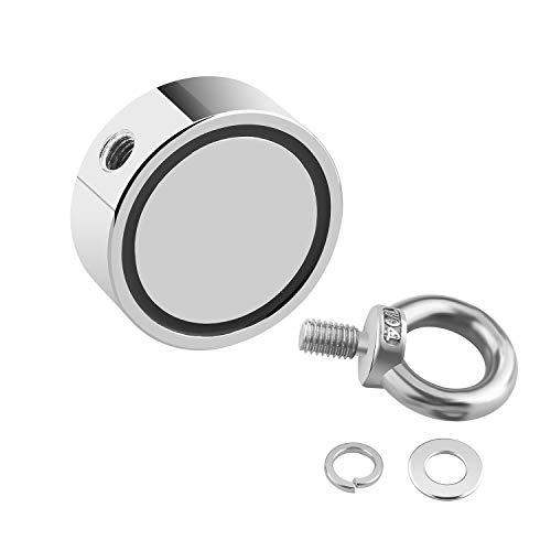 Wukong Fishing Magnet Double Sided Neodymium Magnet With Eyebolt, Combined 960 Lbs Pulling Force Super Strong Magnet For Magnetic Fishing, Treasure Hunting Underwater - 2.95" Diameter #TOP5