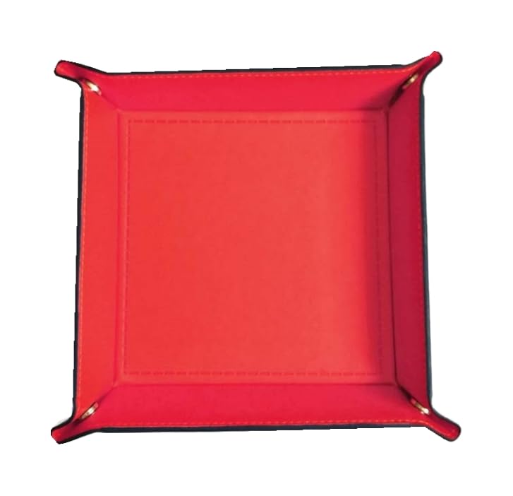 Tooloflife Red PU Leather Square Tray Bedside Organiser Jewellery Valet Tray Desk Storage Plate for Key Coin Trinket Phone Jewelry Wallet
