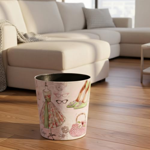 Image of PU Leather Small Trash Can Wastebasket, Round Garbage Container Basket for Bathrooms, Laundry Room, Kitchens, Offices, Kids Rooms, Bedrooms,Dorms,Home Decorative Art Bin, 2.9 Gallon(Fashion Style)